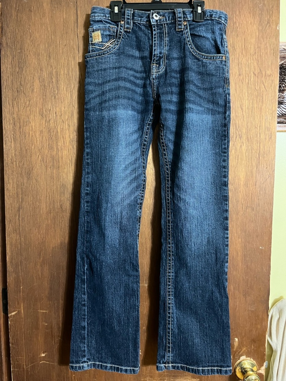 Cinch Blue Denim Jeans with Tan Leather Logo Patch